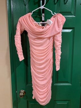 Off-Shoulder Ruched Pink Women’s Dress